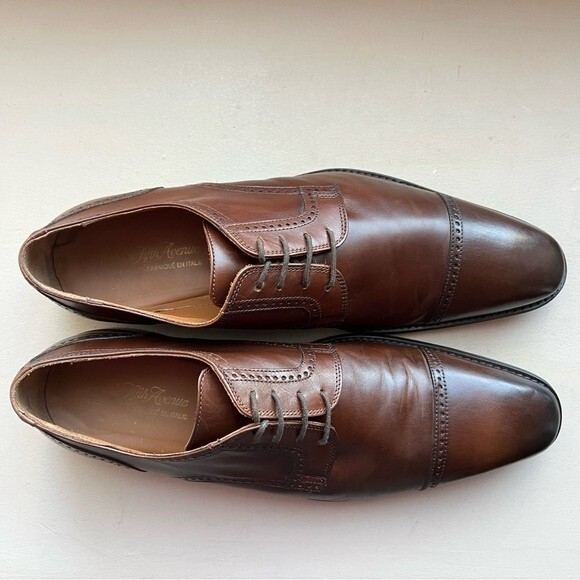 Saks Fifth Avenue Brown Italian Leather Cap Toe Lace Up Oxford Shoes Men’s12 M - Picture 6 of 15